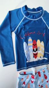 Swimming Outfit for Boys Two Pieces Swimwear for Children Swimming Suit for Boys 2-10 Y Kids Long Sleeve Rash Guard Child Blue Toddler Sandy Beachwear with Swim Cap