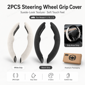 2PCS Steering Wheel Grip Cover Suede-Look Texture Soft Touch Feel For Model Y / L / 3 White Grip Black Grip Grip Area Only Premium Packaging 2PCS Split Easy Clean 2 Colors Comfort Grip