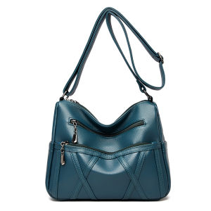 Trendy Large Capacity Soft Leather Womens Crossbody Bag Multi-Layer Versatile Single Shoulder Slant Bag for Middle-Aged Mothers
