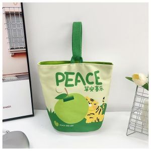 กระเป๋าผ้าใบ Mini Canvas Bucket Bag ขนาดใหญ่ ความจุสูง กระเป๋าสะพายไหล่แบบลำลองสำหรับเดินทาง กระเป๋าสะพายข้างลายการ์ตูนน่ารัก