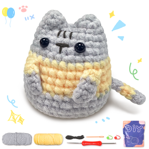 1pc Little Grey CatCrochet Set for BeginnersInclude Step-by-Step Video Tutorials(Accessories In Random Color)