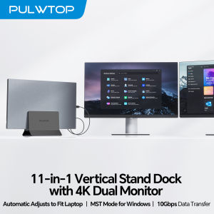 PULWTOP USB C Laptop Docking Station Dual Monitor with 2 HDMI 4K USB A 2.0 Ethernet Docking Station Stand for Type-C Laptops