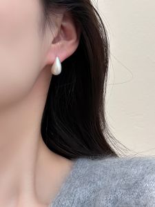 S925 Silver Needle Metal Brushed Short Bean Shape Earrings Korean Style Geometric Pattern Fresh out Fashion Jewelry for Women