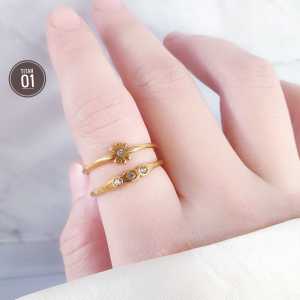 RinaXp- Cincin Bunga Set 2in1 Titanium Anti Karat Terbaru