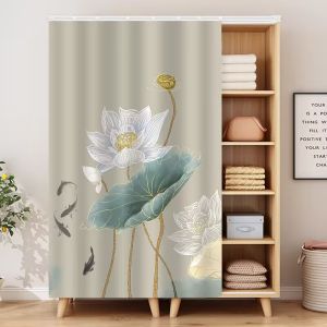 New Chinese Style Fabric Door Curtain Dustproof Slide Track Curtain Wardrobe Closet Conceal Shelf Covering Decorative Door Curtain