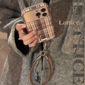 Browan Plaid iPhone 16 pro Max Case Anti-Fall 15 plus Lanyard 14 PM High End 13 Super Stylish British Style Protective Cover