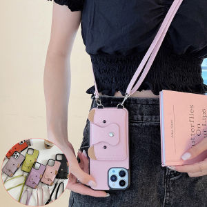 Cute Cartoon Bear Case For iphone 14 pro max iPhone 13 Pro Max iphone 11 Pro iphone 12 Pro 13 mini XR XS Max X 8 7 Plus Cover Leather Credit Card Slot Holder Wallet Phone Case Pocket Purse Luxury Soft Silicone Lanyard Chain Crossbody Strap Cover