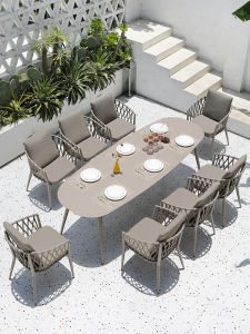 Outdoor Desk-Chair B & B Garden Outdoor Casual Antiseptic Wood Large Long Table Modern House Terrace Courtyard Plastic Wood Dining Table