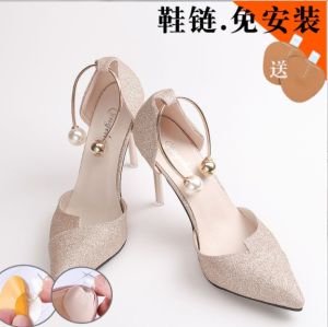 Anti-Slip Shoelace High Heels Golden Pearl Shoe Buckle Accessory Removable Womens Shoes Accessory Chain Free Installation