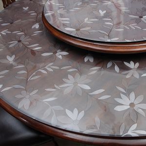 FY Round PVC Cosmos Flower Table Mat ALAS MEJA PLASTIK 1.5MM Thick PVC Table Protector Transparent Waterproof PVC Cover