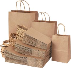 10PCS Brown Kraft Paper Gift Bags With Handle For Wedding Birthday Party Favor Bag Shopping bags for small business Grocery