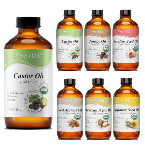 PHATOIL 100% บริสุทธิ์ออร์แกนิกพรีเมี่ยมน้ำมันสำหรับดูแลผิวและผมนวดน้ำมันสกัดเย็น118 มลน้ำมันละหุ่งโจโจ้บา