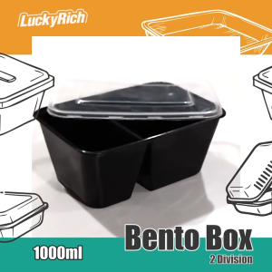 LuckyRich - Bento Box 2 - Division 50pcs  1000ml Plastic Food Container lunchbox  with lid Cover