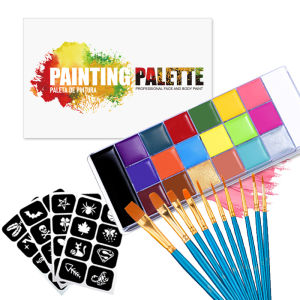Paint Body Makeup Halloween Face Body Art 20 Color Painting Kit with Brushes Sticker Templates Safe Ingredient Available for Kid