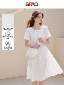 spao | Đầm Dài Tay Bồng Phong Cách Pháp Elegante Ôm Sát Trắng