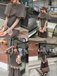 NIHAOKANONG | Bộ Áo Poncho và Vest Thiết Kế Giản Dị Cảm Giác Dây Đan