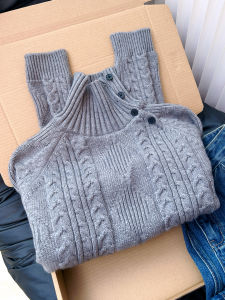 QINGNAER | New Loose Fitting Button-Up High Neck Knit Sweater Warm
