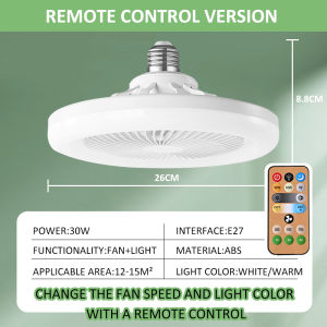 A&A A A Ceiling Fans with Lights 2 in 1 multi-function LED fan light with remote control LED Ceiling Fan Light Bulbs for Garage Closet Laundry Room 35W White Bright Fan Light E27 Socket Enclosed Ceiling Fan Lighting