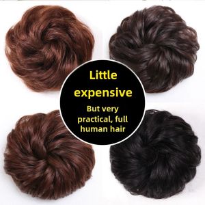 Bun Hair Band Full Real Human Hair Fake Womens Hair Ring Ancient Costume Headdress Flower Female Bun Hair Accessories Chignon Curly Hair Bun