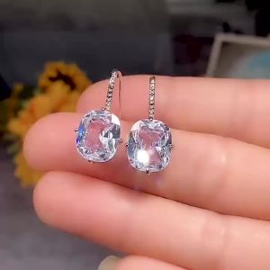 Huitan Chic Womens Drop Earrings Silver Color With Big CZ Stone Gorgeous Female Party Jewelry Anniversary Gift Earring for Lady