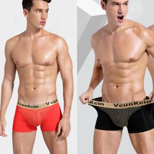Mens Modal Anti-Sweating Boxer Shorts Red Large Size Flat Angle Style Magnetic Therapy Underwear mid Waist Luxury Design