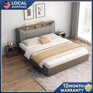 Modern Bed Frame with Storage & Soft Headboard Queen/King Size Katil Storage Beradu - White & Grey 现代简约软包收纳床