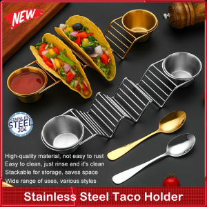⚡️Local Warehouse+COD⚡Taco Holders With Cup Taco Stand With Sauce Cup Spoon Wave Shape Slots Hollow Heat-Resistant Fancy Burrito Presentation Rack