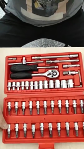 46Pcs Hand Tools Tool Box Car Motor Repair Bike For Home Screwdriver 1/4 Socket Ratchet Wrench