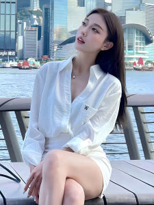 เสื้อเชิ้ตแขนยาวป้องกันแสงแดดสไตล์ฝรั่งเศส คอปกเดี่ยว ทรงหลวม ทรงเข้ารูป เสื้อผ้าทำงานสำหรับผู้หญิง ฤดูใบไม้ร่วง 2025