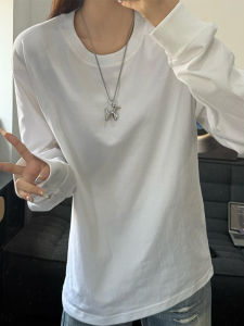 เสื้อยืดคอกลมแขนยาวผ้าฝ้ายแท้สำหรับผู้ชาย Cleanfit Heavyweight ทรงอเมริกัน สีขาว ทรงหลวม ทรงหลวม ทรงหลวม