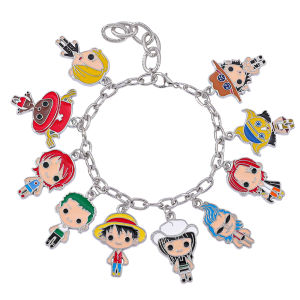 Bandai | One Piece Anime Charm Bracelet Silver Color Adjustable Chain Cute Straw Hat Crew Character Enamel Dangle Wrist Jewelry Gift