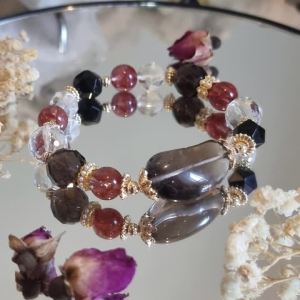 Theia Bracelet - Grounding Strength Focus & Self-Esteem - SQuartz Fire Quartz Clear Quartz & Black Obsidian