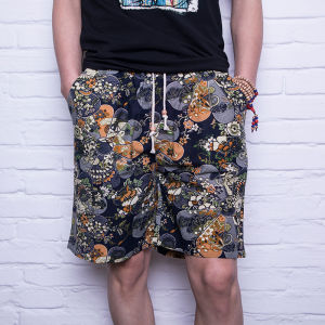 Summer Special Price Loose Cotton Linen Beach Shorts Mens Quick Dry Large Size Floral Print Casual Pants Straight Leg Style