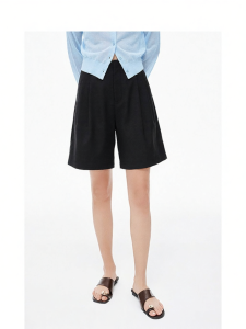 Wool Blend Double Pleated High Waist A Line Shorts