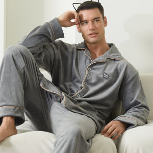 miiow | Mens Fleece Lined Double Sided Crystal Velvet Thickened Sleepwear Set Warm Home Clothes Autumn Winter New Arrival MiiOW Cat Person