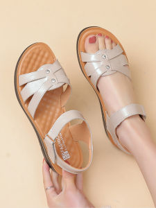 SHIPAILUO | Comfortable Soft Bottom Real Leather Sandals For Mom Summer New Style Flat Bottom Women Shoes Large Size Middle-Aged And Elderly