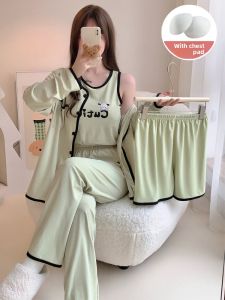 HANQIANNUO | Cute Cartoon Womens Cotton Long Sleeve Sleepwear Set