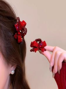 Elegant Red Butterfly Knot Water Diamond Small Hair Clip Women Simple Personality Bangs Clip Side Hair Fringe Hair Accessories