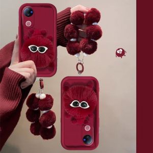 เคสโทรศัพท์ VIVO V50 ปลอก VIVOV50 5G มีสไตล์3D ตุ๊กตาสีแดงถ่านหินคู่กับสายรัดข้อมือไข่มุกนุ่มป้องกันเลนส์2025ฝาหลังนุ่ม