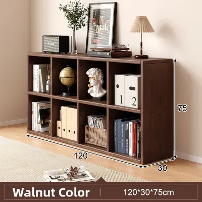 MAIYUQI | New Walnut Finish Solid Wood Bookshelf Freestanding Shelf Unit