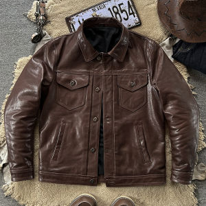 American Retro 507 Workwear Leather Jacket Wax Sensation Top Layer Goat Skin Collar Short Genuine Leather Biker Coat