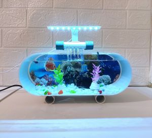 Aquarium mini/aquarium mini fullset mesin pompa filter air mancur lampu led dan ornamen/Aquarium cupang/Aquarium unik/akuarium fuset