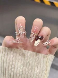 Handmade Cat Eye Butterfly Knot Nail Tips Fake Nails Wearable Nail Art Small Fragrance Style Autumn Winter High End Feeling