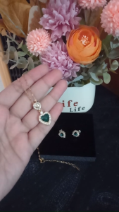 Gold Plated Love Heart Drop Necklace and Ring Earrings Set for Women Zircon Crystal Jewelry Set