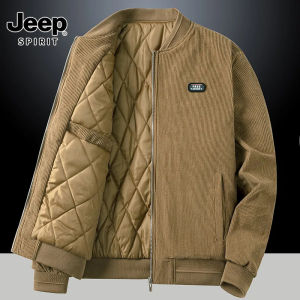 JEEP SPIRIT สไตล์ฤดูใบไม้ร่วงและฤดูหนาวหนาวัยกลางคนและผู้สูงอายุชายเสื้อแจ็คเก็ตขนาดใหญ่หลวมฤดูใบไม้ร่วงและฤดูหนาวแจ็คเก็ตผ้าฝ้า