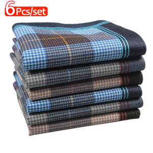 6Pcs Vintage Classic Handkerchiefs Mens Plaid Pocket Square Cotton Handkerchief Striped Hankies Pocket Square for Men
