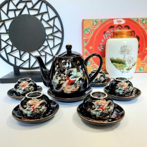 Bộ ấm trà vinh hoa phú quý vẽ vàng 24k gốm sứ Bát Tràng cao cấp