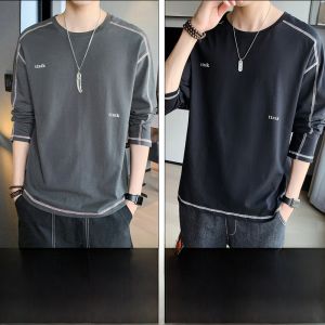 ROMON | Romon Mens Pure Cotton Long Sleeve T-shirt Casual Loose Basic Print Base Shirt Autumn Spring New Style Comfortable Top