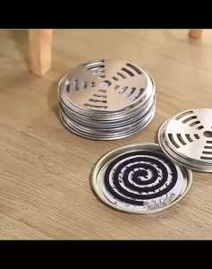 ZH608 Stainless Mosquito Coil Tray with Lid Household Mosquito Coil Rack Incense Ash Tray Lid Set Durable Fireproof Tray