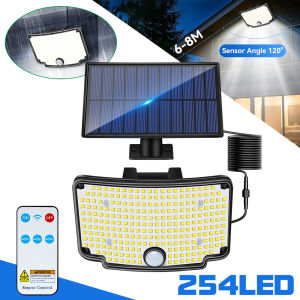 254 LED Solar Motion Lights Outdoor with Remote Control IP65 Waterproof 3 Working Modes Powered Flood Lights for Outside Garden